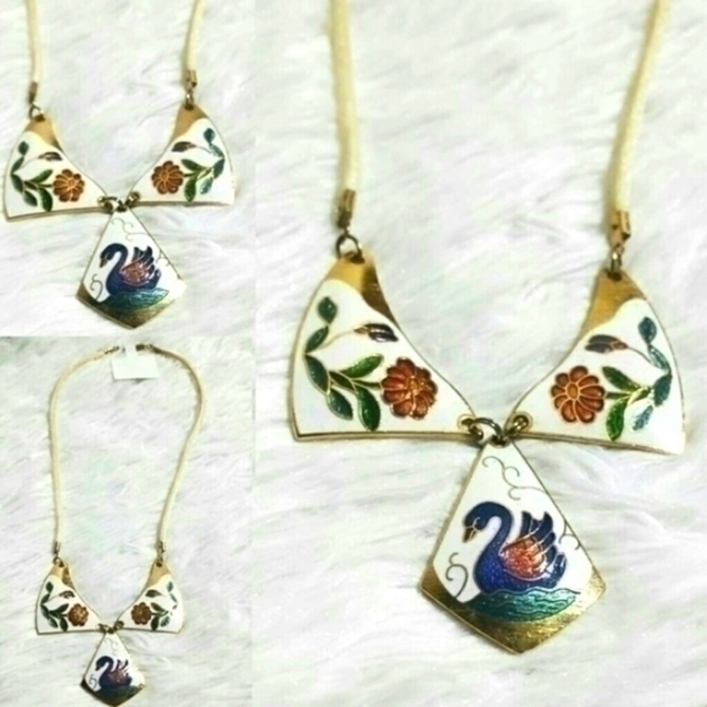 Vintage Cloisonne Mosaic & Silk Thread Necklace